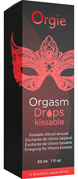 Γυάλινο μπουκάλι με σταγονόμετρο Orgie Orgasm Drops Kissable, 30 ml