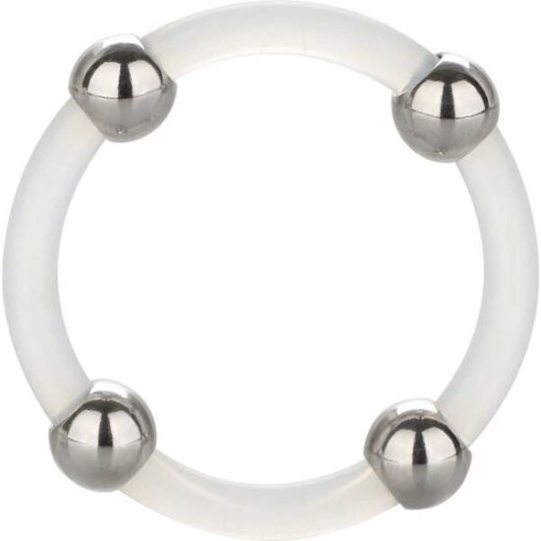 Δαχτυλίδι πέους CalExotics Steel Beaded Silicone Ring Large από διάφανη σιλικόνη με χάντρες από ανοξείδωτο ατσάλι