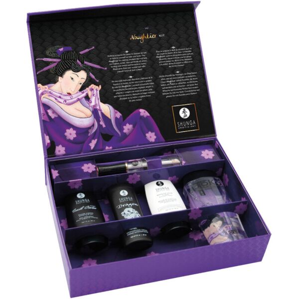Το Shunga Naughtier Kit με τα πέντε ερωτικά καλλυντικά και το κουτί δώρου