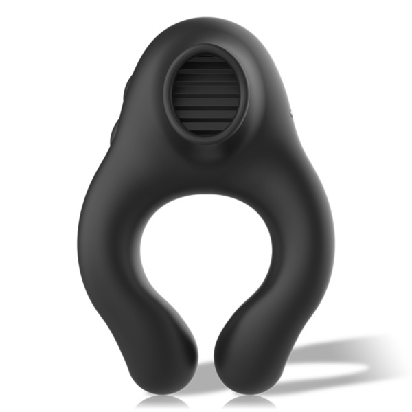 Δονούμενο δαχτυλίδι πέους Black&Silver Licking από μαύρη σιλικόνη