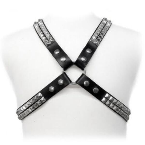 Harness σώματος για άνδρες Leather Body Pyramid Stud, πλήρως δεμένο και με μεταλλικές λεπτομέρειες