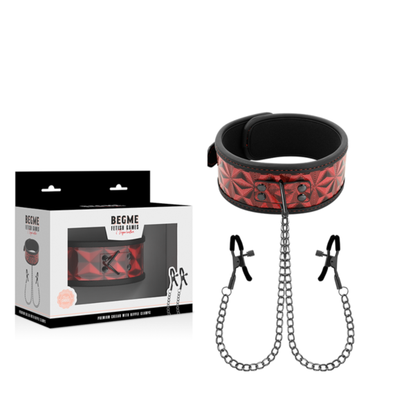 Κολάρο με αλυσίδα και κλιπ θηλών Begme Red Edition