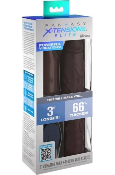 Θήκη πέους Pipedream Fantasy X-tensions Elite Mega X-tension Brown σε καφέ χρώμα με δονούμενη επέκταση και τηλεχειριστήριο