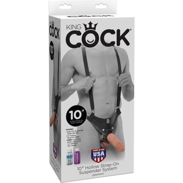 Κούφια ζώνη strap-on King Cock Hollow 25 cm με ιμάντες από νάιλον και ντίλντο στο χρώμα της σάρκας