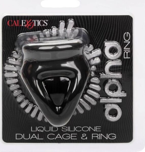 Δαχτυλίδι πέους CalExotics Alpha Dual Cage & Ring σε μαύρο χρώμα, με το δαχτυλίδι για το όσχεο