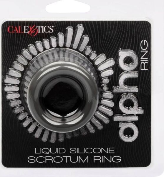 Δαχτυλίδι οσχέου CalExotics Alpha Scrotum Ring από γκρι υγρή σιλικόνη, με καμπύλο σχήμα κλεψύδρας