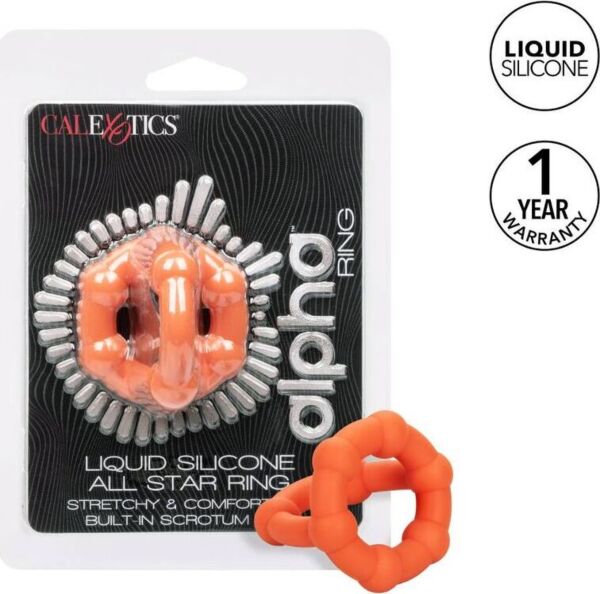 Δαχτυλίδι πέους Alpha All Star Ring της CalExotics, από πορτοκαλί σιλικόνη, με δαχτυλίδι για το όσχεο