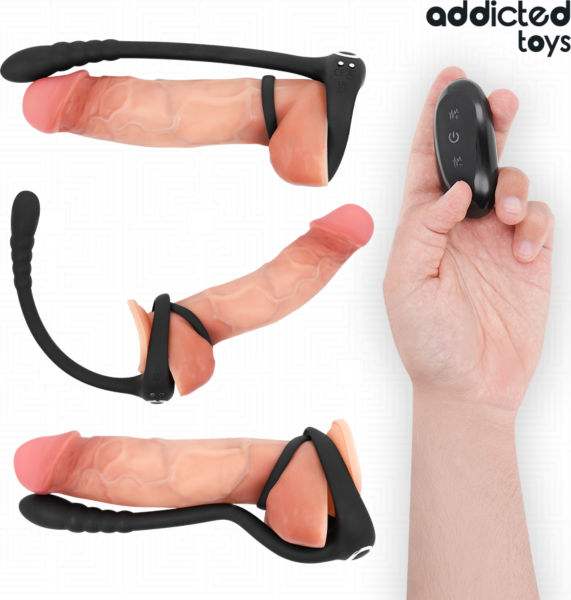 Δονούμενο δαχτυλίδι πέους Addicted Toys Punto·P με το ασύρματο τηλεχειριστήριό του