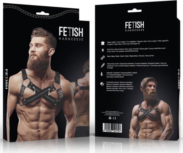 Μπροστινό harness στήθους Bulldog της Fetish Submissive για άντρες, από vegan δέρμα με αρκετά λουριά