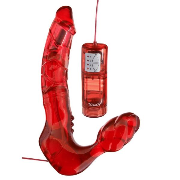 Ζώνη strap-on χωρίς λουριά Toyjoy με ένα μακρύ και ένα κοντό άκρο και ενσωματωμένο δονητή