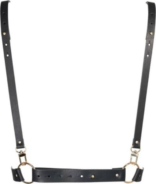 Ζώνη σώματος Maze X Harness της Bijoux Indiscrets σε μαύρο χρώμα, με τη ζώνη του στήθους και τις τιράντες διασταυρωμένες σε Χ