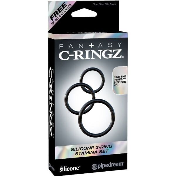 Τρία μαύρα δαχτυλίδια πέους Pipedream Fantasy C-Ringz Stamina για πέος και όρχεις