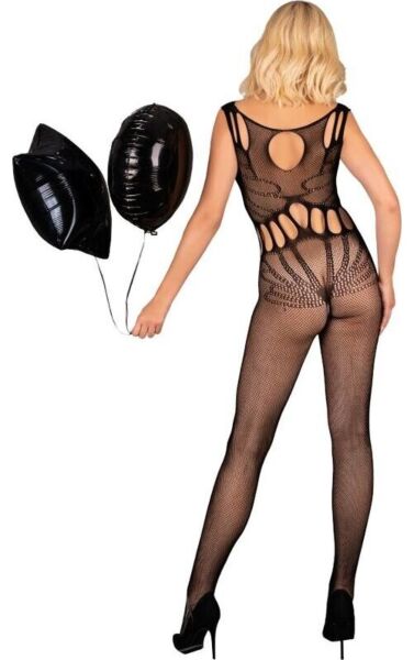 Bodystocking Livco Corsetti Amahil Black από μαύρο δίχτυ με στρογγυλή λαιμόκοψη και διακοσμητικά σε σχήμα X
