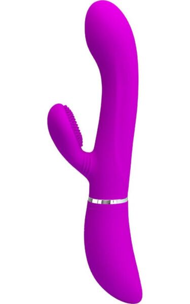 Δονητής rabbit Pretty Love BI-014938 από μωβ σιλικόνη, με βραχίονα για την κλειτορίδα και καμπύλη άκρη