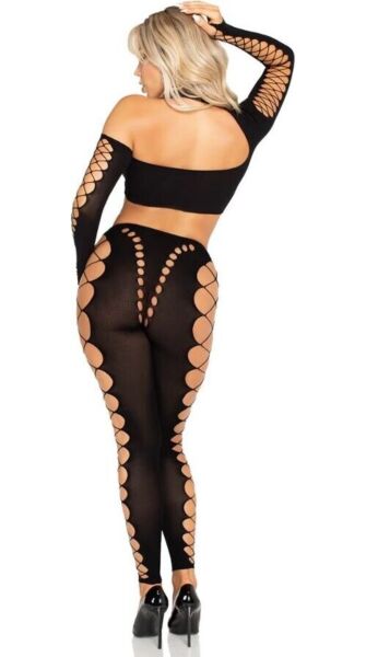 Σετ crop top και κολάν Leg Avenue Notorious με κοντό ασύμμετρο top και κολάν χωρίς πατούσα, σε μαύρο χρώμα