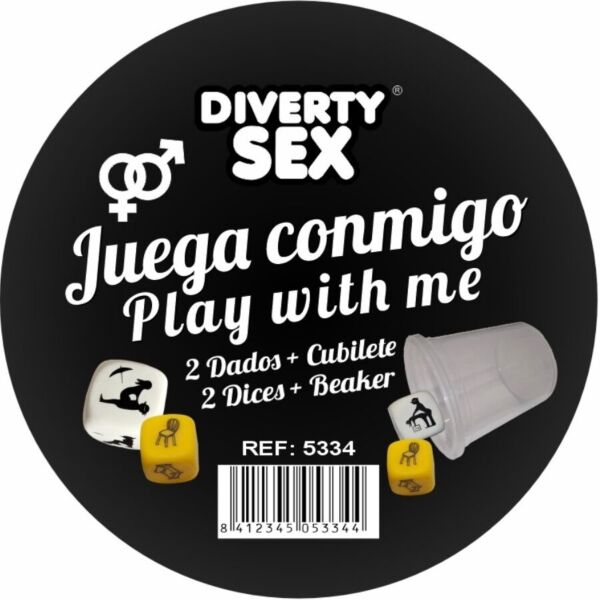 Παιχνίδι με ερωτικά ζάρια Diablo Picante Juega conmigo, με δύο ζάρια και διάφανο κύπελλο