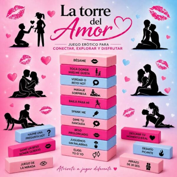 Ερωτικό παιχνίδι Diverty Sex Love Tower με τα ξύλινα τουβλάκια, τη μάσκα ματιών, την ταινία και το πούπουλο