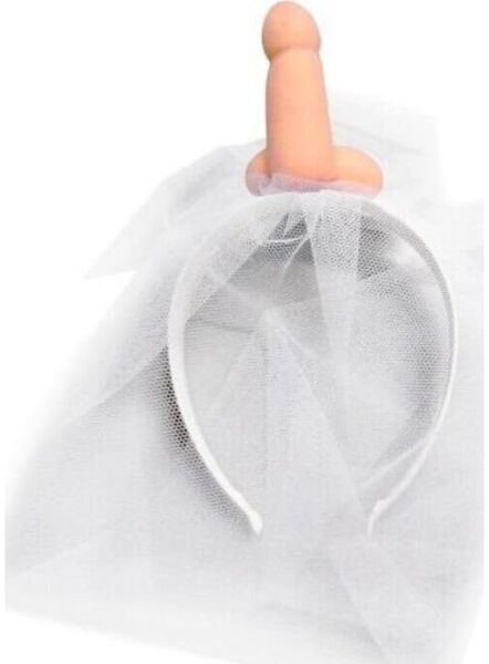 Στέκα με λευκό νυφικό πέπλο Diablo Picante White Bridal Veil και ένα πέος στο πάνω μέρος