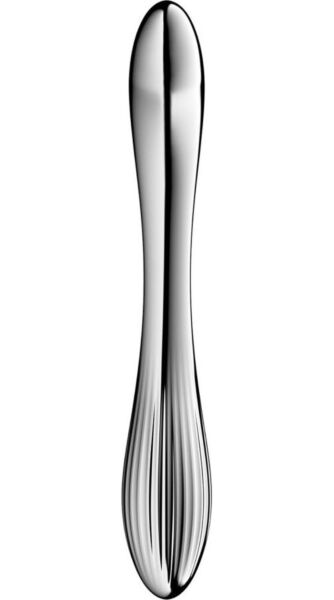 Ντίλντο Satisfyer Pure Gravity 1 από ασημί ανοξείδωτο ατσάλι, καμπύλο και διπλής χρήσης