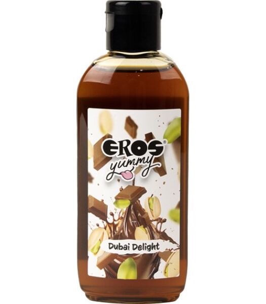 Φιάλη 100 ml του λιπαντικού Eros Yummy Dubai Delight, γεύση σοκολάτα και φιστίκι