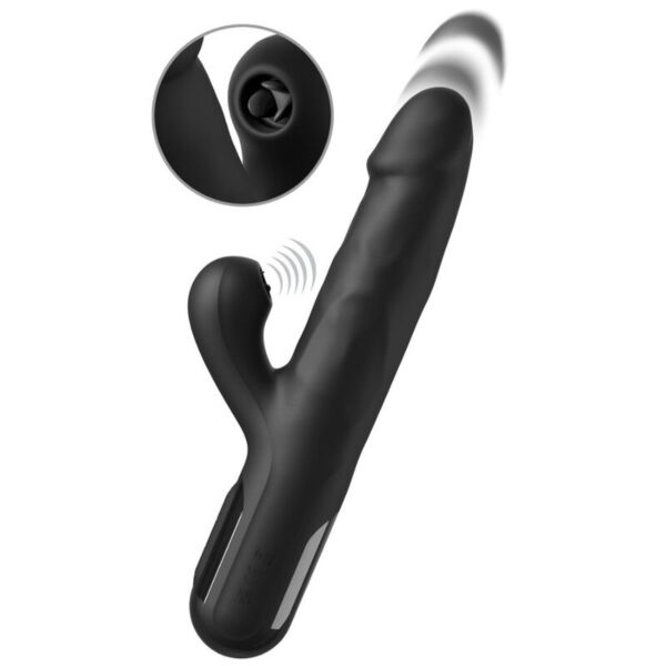 Μαύρος rabbit δονητής Pipedream Sonix Silicone Thruster με ανάγλυφο σώμα και βραχίονα για την κλειτορίδα με γλωσσίδια