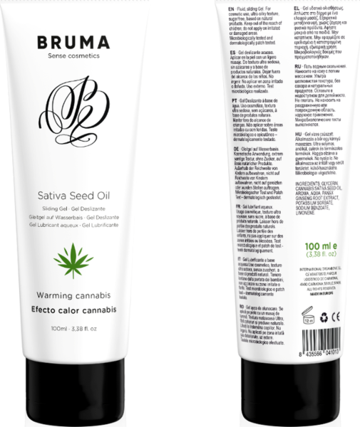 Λιπαντικό τζελ Bruma Cannabis με γεύση κάνναβη και θερμαντικό αποτέλεσμα, σε συσκευασία 6 ml και 100 ml