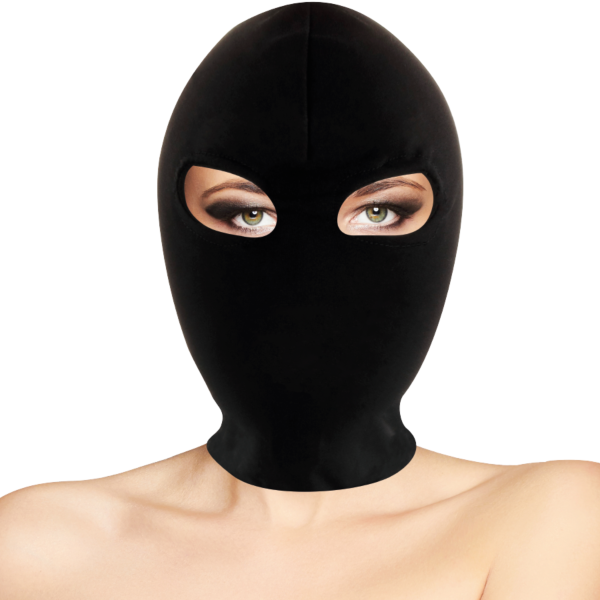 Κουκούλα BDSM Darkness Submission με άνοιγμα για τα μάτια, φορεμένη στο κεφάλι