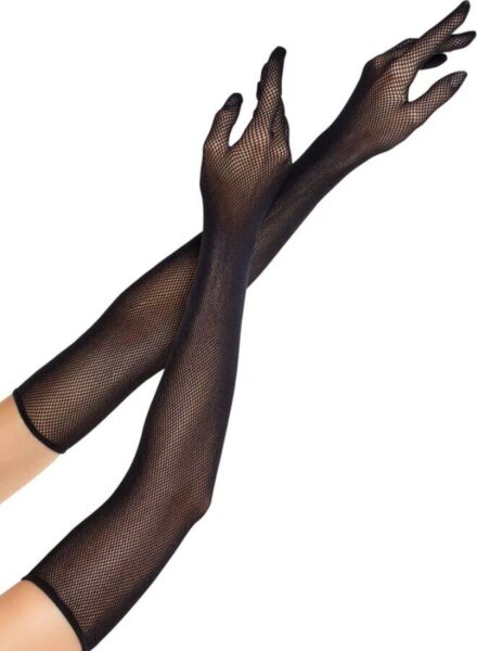 Μαύρα διχτυωτά γάντια Leg Avenue Opera Length Fishnet Gloves, μήκους opera