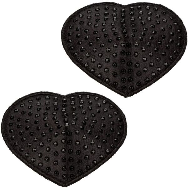 Καλύμματα θηλών Radiance Pasties Heart της CalExotics, δύο μαύρες καρδιές με πετράδια
