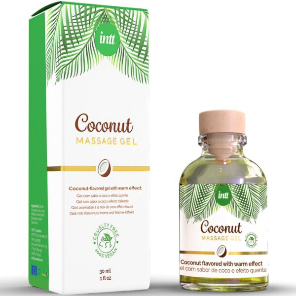 Συσκευασία 30 ml του τζελ μασάζ INTT Massage Gel Vegan Coconut