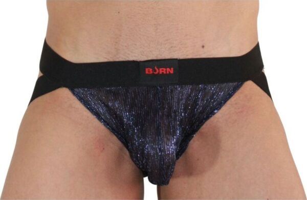 Jockstrap Burn 006 σε μπλε και μαύρο, με διαφάνειες και γυαλιστερές λεπτομέρειες