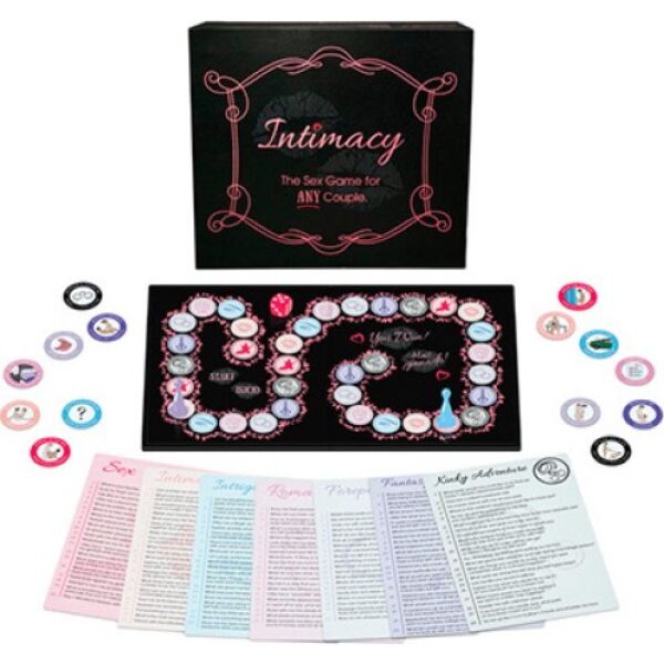 Ερωτικό επιτραπέζιο παιχνίδι Kheper Games Intimacy με το ταμπλό, το ζάρι, τα πιόνια και τα νομίσματα επιβράβευσης