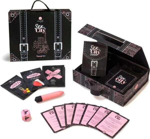 Κιτ ταξιδιού Secret Play Sex in the City με τις κάρτες, τον δονητή σφαίρα, το ζάρι καμασούτρα και τα φακελάκια μονοδόσεων