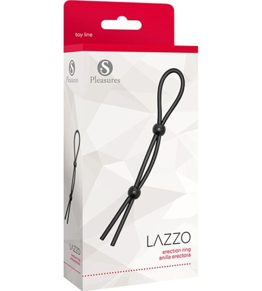 Δαχτυλίδι πέους S Pleasures Lazzo Ring σε μαύρο χρώμα, με τα δύο μπαλάκια κλεισίματος