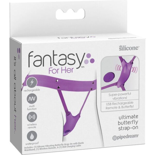 Ζώνη strap-on με δόνηση Pipedream Ultimate Butterfly Strap-On, καμπυλωτό εξάρτημα και ρυθμιζόμενους ιμάντες