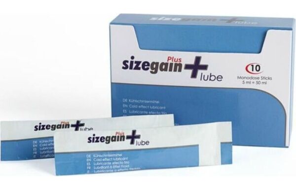 Κουτί του λιπαντικού 500COSMETICS Sizegain Plus Lube με τα φακελάκια μιας δόσης