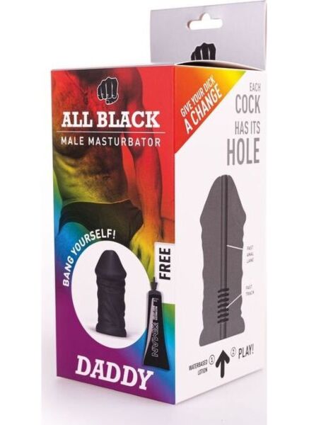 Αυνανιστήρι All Black Daddy σε σχήμα πέους, με έντονες φλέβες και παχιά βάλανο