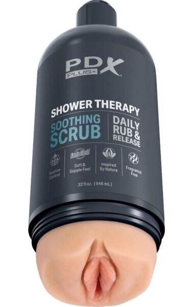 Αυνανιστήρι PDX Plus Shower Therapy Soothing Scrub σε σχήμα μπουκαλιού σαμπουάν
