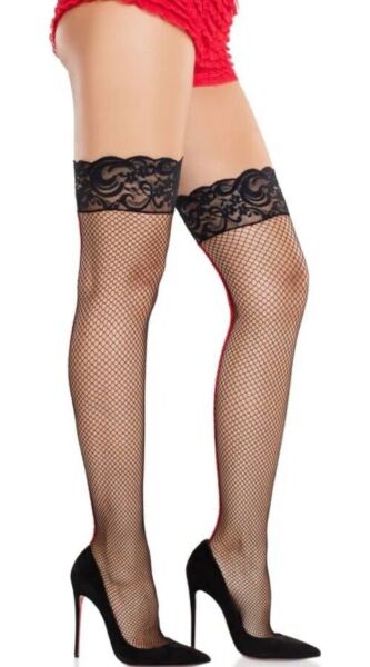 Κάλτσες fishnet Leg Avenue May 9992 με floral δαντέλα στον μηρό και ραφή πίσω