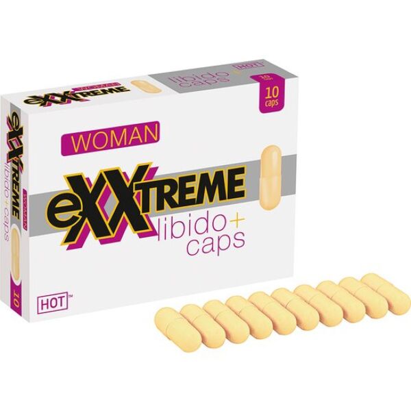 Συσκευασία συμπληρώματος διατροφής HOT eXXtreme Libido Caps Woman με 10 κάψουλες