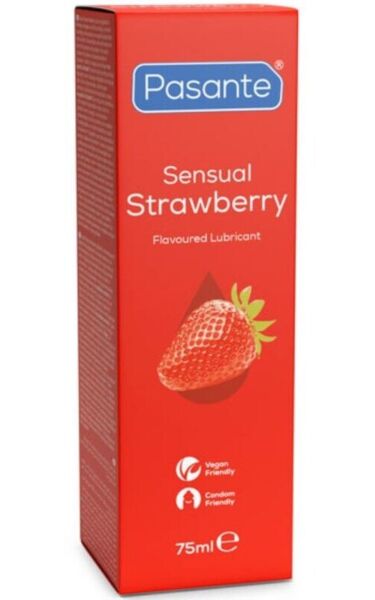 Συσκευασία λιπαντικού Pasante Sensual Strawberry 75 ml με γεύση φράουλα