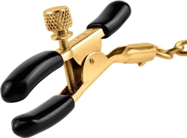 Τσιμπιδάκια θηλών Fetish Fantasy Gold Chain Nipple Clamps σε χρυσό και μαύρο χρώμα, συνδεδεμένα με αλυσίδα