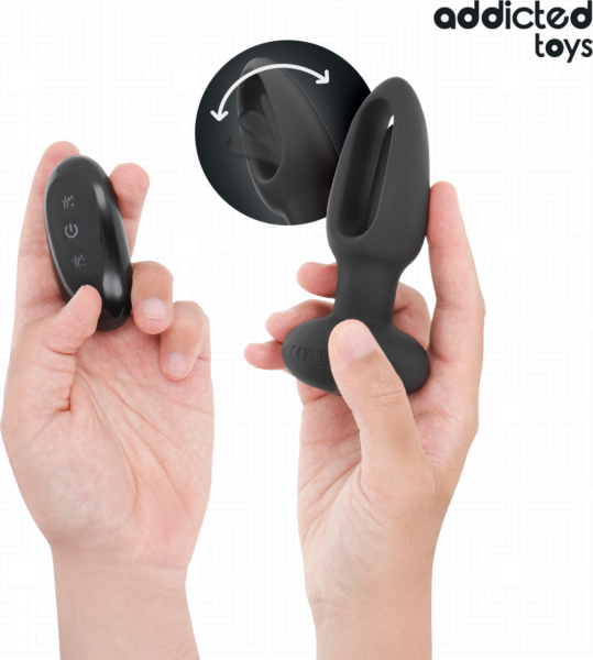 Πρωκτική σφήνα Addicted Toys με δονούμενη γλώσσα και το ασύρματο χειριστήριό της