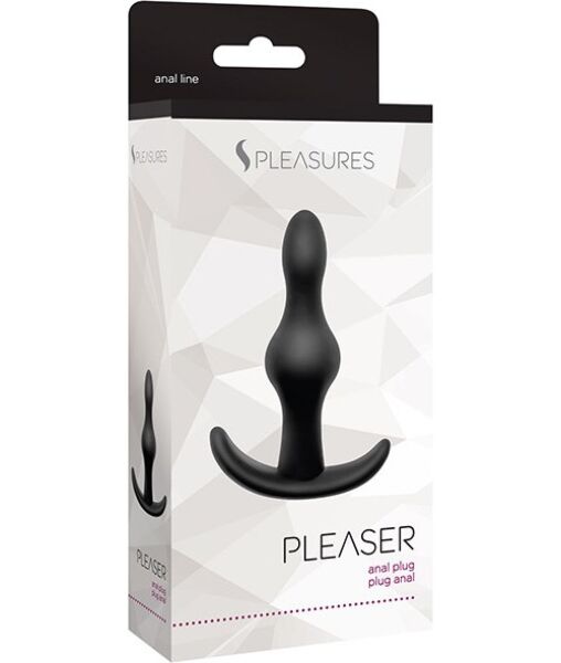 Μαύρη πρωκτική σφήνα S Pleasures Pleaser, με δύο διαβαθμισμένες μπίλιες και βάση-στοπ