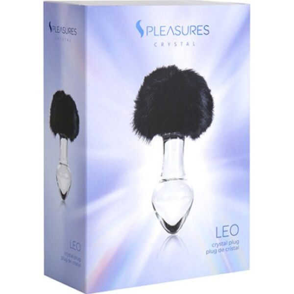 Πρωκτική σφήνα S Pleasures Crystal Leo, διάφανη με μαύρη ουρά κουνελιού