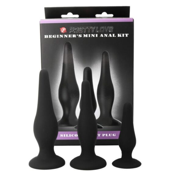 Οι τρεις πρωκτικές σφήνες του Pretty Love Initiation Kit, σε μικρό, μεσαίο και μεγάλο μέγεθος
