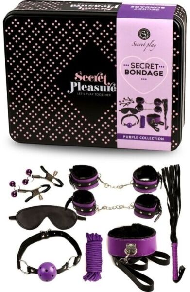 Σετ BDSM Secret Play με μαστίγιο, χειροπέδες, φίμωτρο με μπάλα, σχοινί, μάσκα ματιών, κολάρο και τσιμπιδάκια, όλα σε μαύρο χρώμα