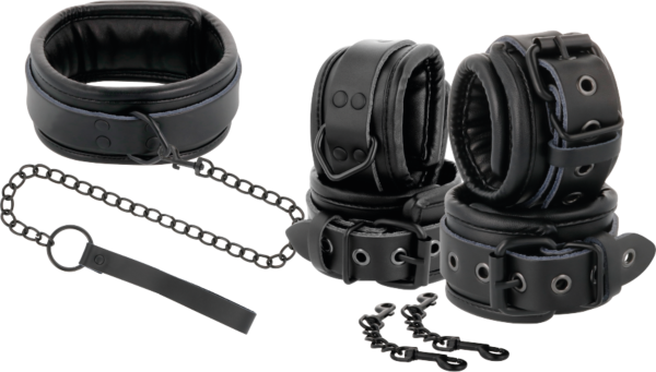 Δερμάτινο σετ Collar y esposas Darkness με λουρί