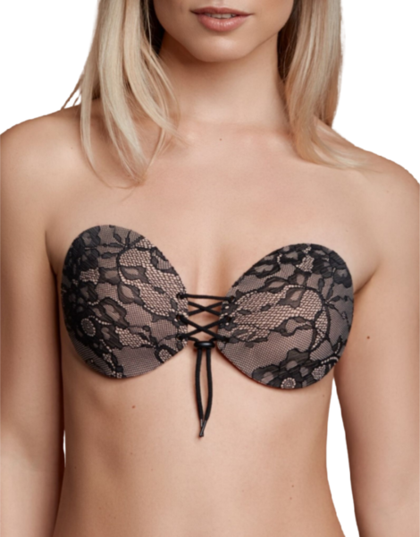 Αυτοκόλλητο σουτιέν Bye Bra Round Lace-it, με τα δύο κύπελλα και το μπροστινό κούμπωμα με κορδόνια