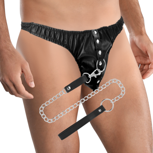 Στρινγκ Darkness Submission Thong with Metal Chain με μεταλλική αλυσίδα και κρίκους D